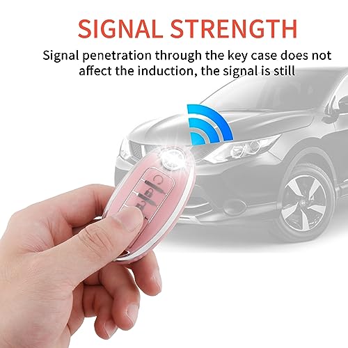 Image of Pangpai Pink Key Fob Cover for Nissan, Soft TPU Key Protection with Keychain Fit for Altima Rogue Sentra Pathfinder Frontier Maxima Titan Murano Kicks Juke Versa Armada GTR 5 Buttons