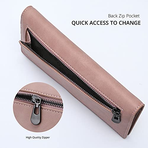 Image of Alldaily Ultra Slim Thin Women Wallet RFID Blocking Credit Card Holder Bifold Long Ladies Billfold (Dark Pink)