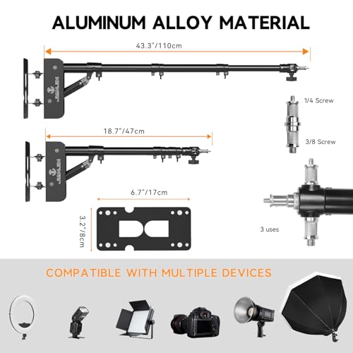 Image of Ring Light Wall Mount 43.3inch /110cm, Ring Light Mount Support 180Flexible Rotation for Studio Video Light, Monolight, Photography, Softbox, Reflector (43.3)