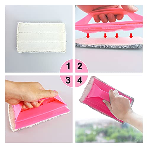 Image of Multifunctional Glass& Window Track Cleaning Tools, Soft Frosted Glass Window Washer Cloth Brush with Study PVA Handle and Scraper, Window Cleaner Tool for Windows, Doors, Tiles (Cute Pink)