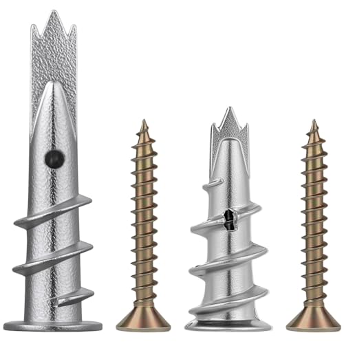 vsshe Pasadores para placas de yeso, pasadores autoperforantes para placas de yeso con tornillos, pasadores huecos, pasadores de hormigón para paredes de yeso (metal, 80 piezas, 2 tamaños)