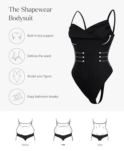 Popilush Corset Bodysuit for Women Tummy Control Shapewear Cowl Neck Tops Concert Outfits Thong Bodysuits3