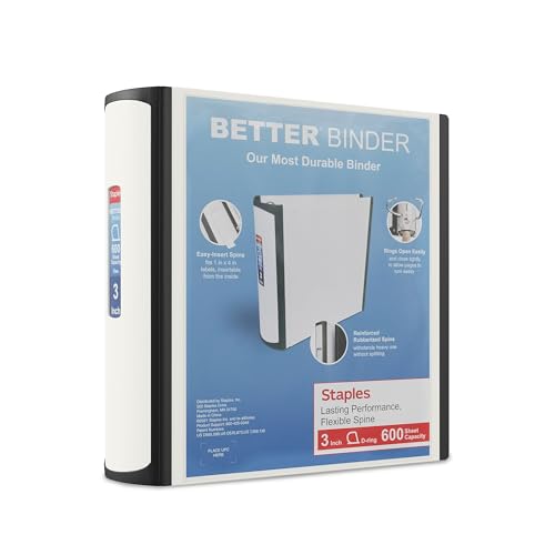 Staples 3-inch 3-Ring Better Binder, White, 2/Pack...
