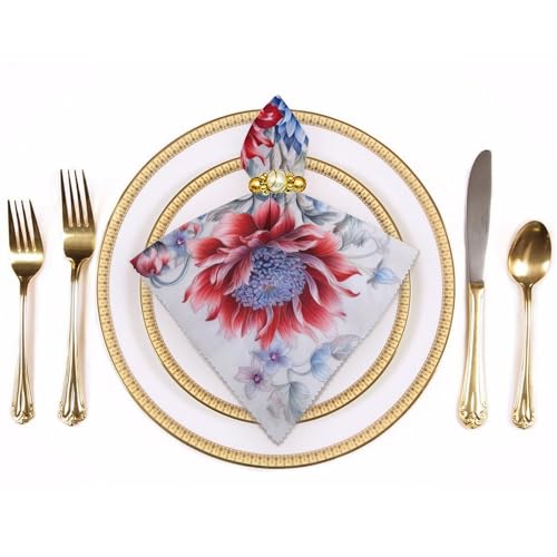 Servilletas de tela con flores rojas y azules 4 pcs miniatura 3