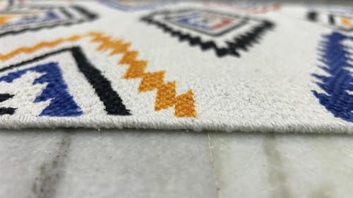 Image of SAGON 2x5 Ft Printed Runner Carpet - Cotton Bedside Rug for Bedroom & Living Room (Multi Zig Zag)