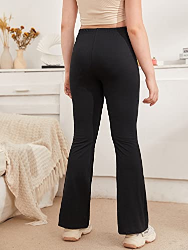 Milumia Teen Girl's Basic Elastic High Waisted Flare Leg Solid Stretchy Pants Black 10-11 Years #TOP1