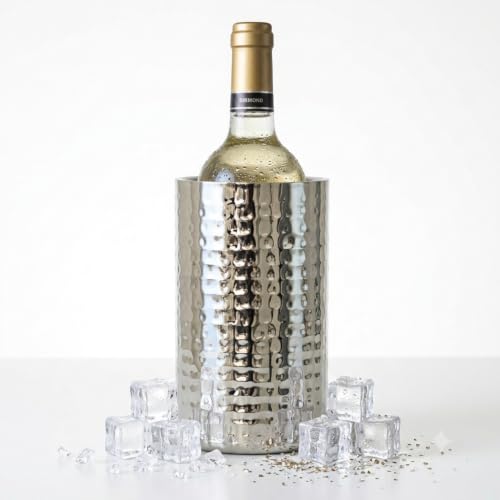 AURANACS Santorini | Isolierter Weinkühler aus Edelstahl | Eleganter Champagnerkühler mit spiegelpolierter & gehämmerter Oberfläche | Sektkühler doppelwandig | Ø 12 cm | Für Restaurants & Zuhause