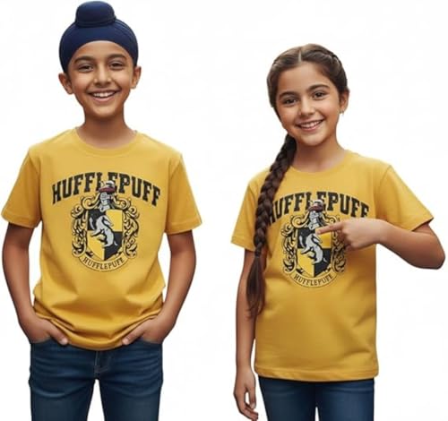 Official Harry Potter Kids Hufflepuff House T-Shirt | Licensed Unisex Tee | 100% Cotton Yellow Hogwarts Crest Top | Sizes 113 Years (UK Age 1 Year 2 Years Regular)