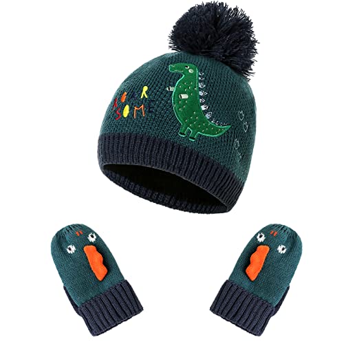 Toddler Kids Novelty Knit Unicorn Beanie Hat & Gloves Warm Winter Set for Age 3-8 Years3