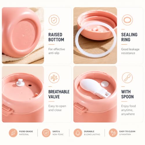 Image of Insulated Stainless Steel 1060ml Lunch Box with 350ml Tumbler | Leakproof Hot Cold Food Container | BPA-Free Cute Tiffin Box for Kids, School, Office, Travel, Picnic (Pink Version)