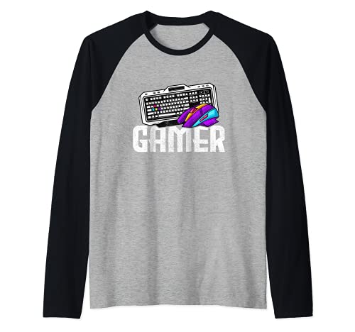 Gamer Videogioco Computer PC Tastiera di gioco online Maglia con Maniche Raglan