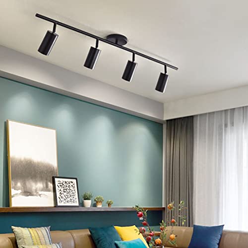 Image of KCO Lighting 4-Light Black Track Lighting Fixtures Ceiling Flexible Mid Century Modern Led Track Light Dimmable Indoor Ceiling Spotlight Kitchen Flush Mount Track Lighting (4-Light)