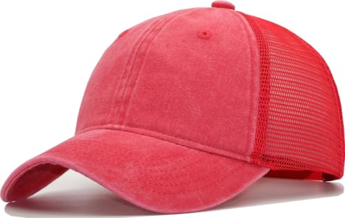 Image of Washed Cotton Trucker Hat, Soft Mesh Baseball Cap with Adjustable Snapback