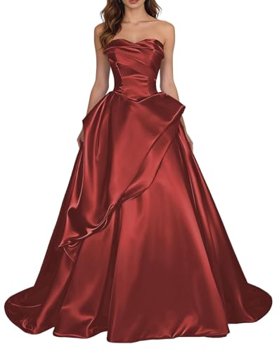 Robe de bal plissée sans bretelles en satin BY152 pour soirée chic