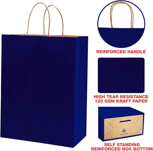 Image of RanGit Bhumi Gift Bag (Blue)- 50pcs 8x10x4 in Small Paper Bags for Corporate event, Party Favor Goodie Bag, Craft Paper Return Gifting Covers I Disposable Recyclable (Small- Blue, Pack of 50)