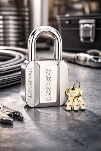 Image of Harrison Padlocks /Square Padlock 60mm with 3 Keys 0584 Pack of 1 /Padlock, Padlocks, Locks for Home, Locks for Main Door, gate Lock