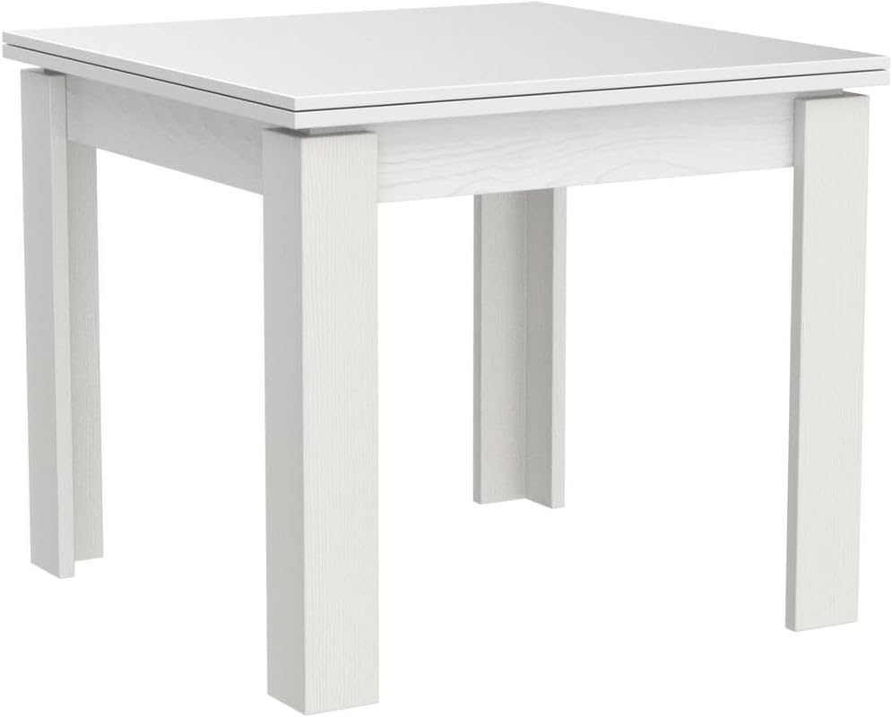 Yellowshop | Tavolo quadrato allungabile a libro “Rodi” Bianco Frassinato, Made in Italy, piano spessore 22 mm, apertura facile - 80x80 cm (chiuso) 160x80cm (aperto)