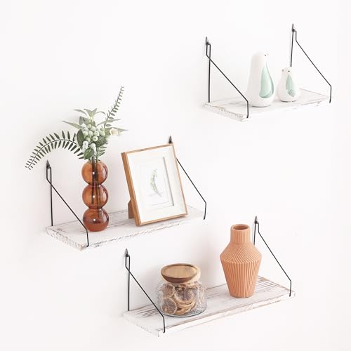 ウォールシェルフ 壁を傷つけない War Horse 29+36+42cm3点セット 壁 棚 天然松木製 賃貸 穴あけない 壁掛け棚 取り付け簡単 インテリア ウォールラック 玄関 キッチン バスルーム リビング 壁面収納 (ホワイト)