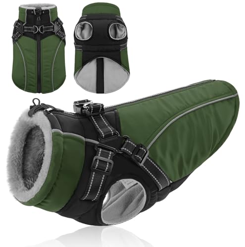 KONVINIT Manteau Grand Chien avec Harnais - Manteau d'hiver Imperméable et Chaud avec Doublure Polaire pour Races de Grande Taille