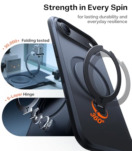 Image of TORRAS Q3 Spin for iPhone Air Case, 360 Magnetic Stand, Black | Compatible with MagSafe, Built-in Kickstand, Camera Control, 4X Military-Grade Shockproof Translucent Phone Case for 17 Air