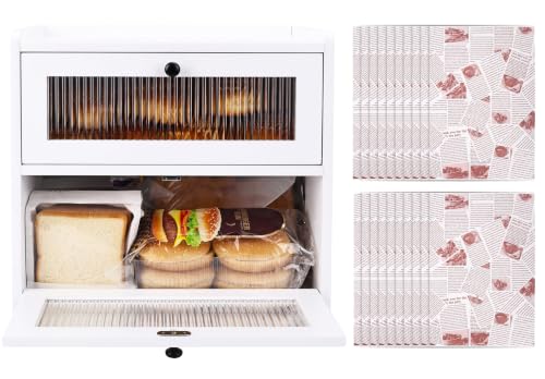 Alpeir Bread Box for Kitchen Countertop, Double Layer Large Storage, White