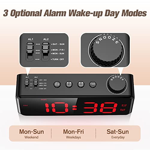 Digital Clock Radios For Bedroom - Adjustable Brightness, Fm Radio With Sleep Timer, Usb Charging Port, Dual Alarm, Weekday Weekend, Battery Backup, Snooze, Simple To Set, For Teens Elders #TOP5
