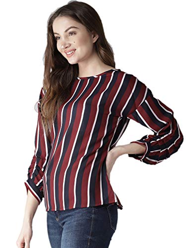 Image of Style Quotient Women Maroon & Navy Striped Top