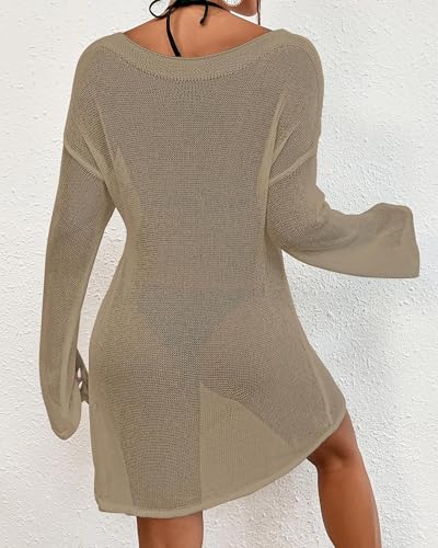 Image of Bsubseach Crochet Cover Ups for Women Bathing Suit Cover Up Dress Mesh Beach Top