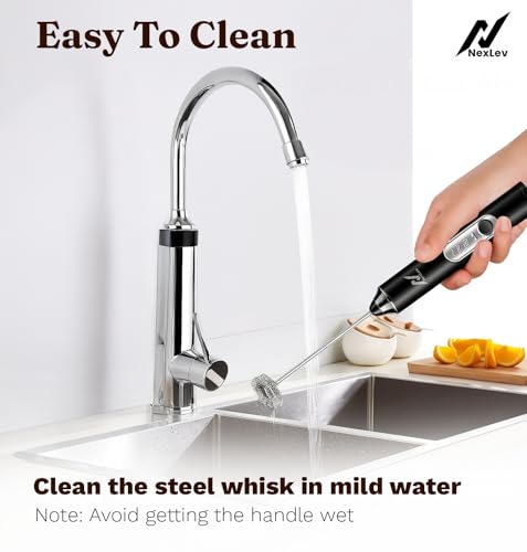 Image of NexLev Rechargeable Milk Frother & Coffee Whisker | 3 Speed | Stainless Steel Dual Spring Tech | Perfect for Coffee Lattes Milk Hot Chocolate Omlete & Cream | Handheld Beater for Foam |MF-01