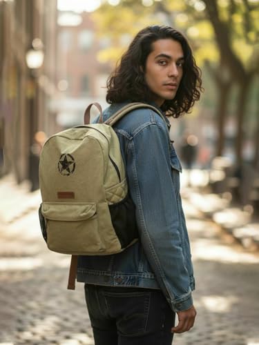 Image of The House of tara Canvas Laptop Backpack for Men & Women 18 Liters | Casual Bag with Waterproof Inner Lining & Laptop Compartment (fits up to 15.6 Inch) | Suitable for College & Travel (Beige)