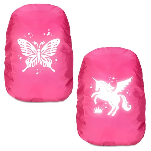 flintronic 2PCS Regenschutz für Rucksäcke mit Reflexstreifen (30-40L), Wasserdichter Rucksack-Regenschutz, Windabweisend Rucksackschutz, Schultaschenhülle für Jungen Mädchen Schulanfänger