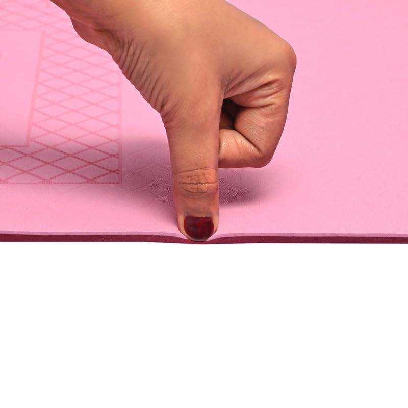 Image of Extra Wide Non Slippery TPE 6ft x 2.62ft x 6mm Yoga Mat for men, Women and Kids with hopscotch Play mat comes with Wooden Marker and bag cover - Pink