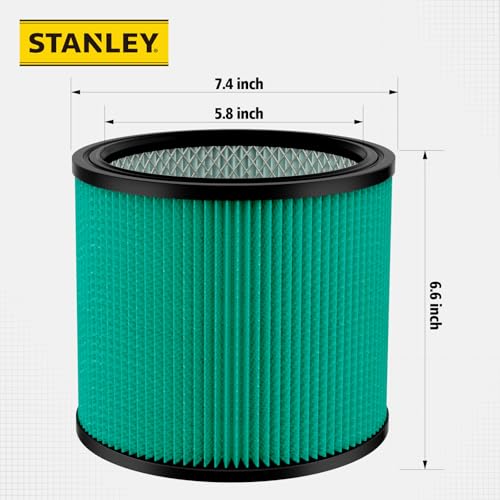 Image of Stanley HEPA Cartridge Filter Fits Most 5-18 Gal Wet /Dry Vacuums 08-2566H | High Efficiency, Washable & Reusable Replacement Filter