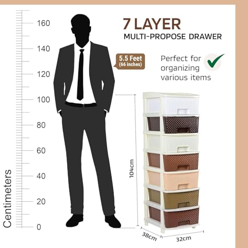 Image of Plastic Modular Drawer Storage Chest Of Drawers Organizer Storage Box, Large Stomo Racks For Multipurpose Anti-slip Shoes Organizers (Coffee & Chocolate, 7 Layer)