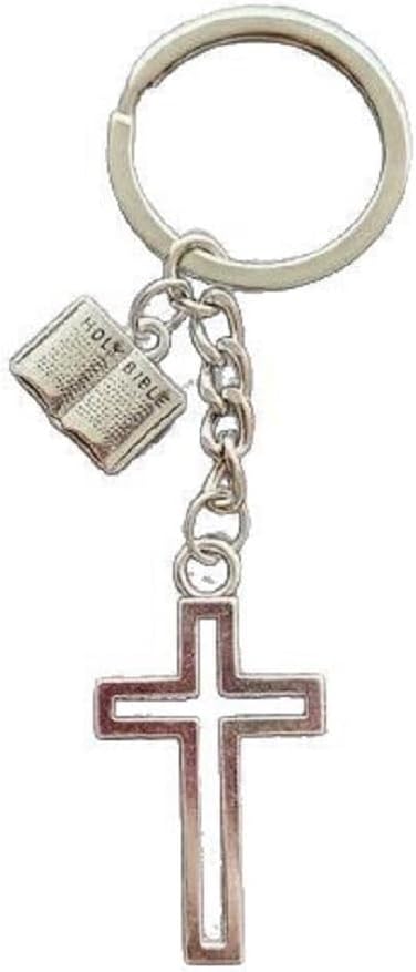 Stainless Steel Cross Keychain Holy Bible Pendant Keyring Blessing Keychain Fashion Accessories for Women Men