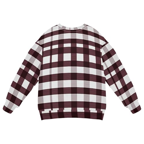 JUNZAN Buffalo Plaid Check Burgundy White Little Boys Hoodie Sweatshirt Crewneck Outerwear for Kids Sports 4T2