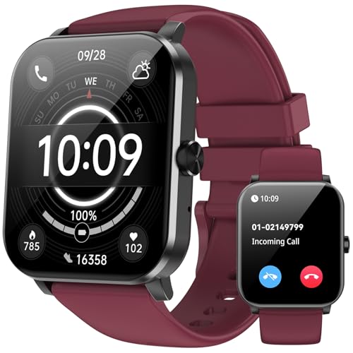 Image of Smart Watch for Men Women, 1.85 inch HD Fitness Tracker with Bluetooth Calls, 5 ATM Waterproof, 130+ Sport Modes, 24 /7 Heart Rate /Sleep Monitor, Pedometer, Calories, Smartwatch for Android iOS (Red)