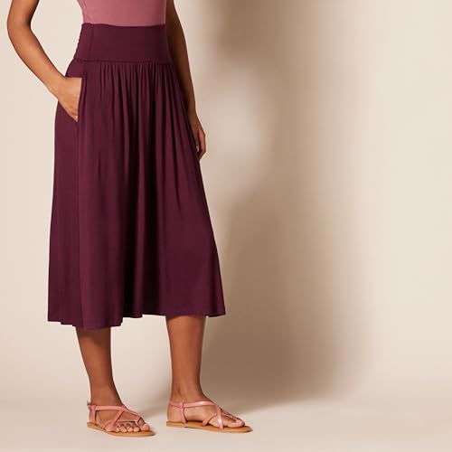 Amazon Essentials Damen Midirock aus Jersey zum Hineinschlüpfen, 66,0cm Länge, Burgunderrot, L