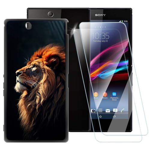ESACMOT Coque motif lion compatible avec Sony Xperia Z Ultra XL39H + [2 paquets] protecteur d'écran en verre trempé, coque antichoc pour Sony Xperia Z Ultra...