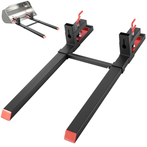 VEVOR Pallet Forks, 4000 lbs Clamp on Pallet Forks, 60-Inch Total Length Heavy-Duty Tractor Fork with Adjustable Stabilizer Bar for Tractor Attachments, Loader Bucket, and Skid Steer, Black