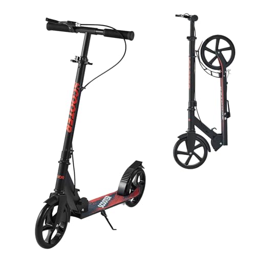 VEVOR Trottinette pour enfants de 8 ans et plus, ados et adultes, patinette à 2 roues, guidon réglable en hauteur et large plateau antidérapant, pliable et légère pour garçons et filles à 100 kg, noir