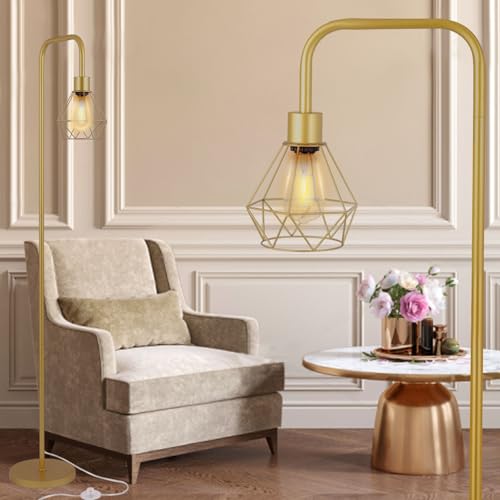 Gold Floor Lamp for Living Room,Industrial Minimalist Standing La...