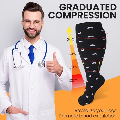 8 Pairs Plus Size Compression Socks for Women Men Wide Calf Extra Large Size Knee Support Socks for Circulation3