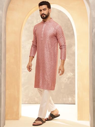 Sojanya (Since 1958 Men'S Cotton Rayon Shiny Thread Sequinned Only Long Kurta3