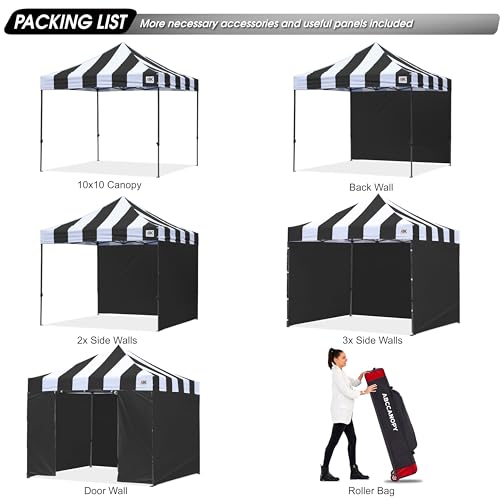 Image of ABCCANOPY Heavy Duty Easy Pop up Canopy Tent with Sidewalls 10x10,Strip Black