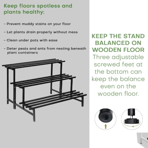 Image of Pivalo 3-Tier Rectangular Plant Stand Anti-Rust Metal Shelf Flower Pot Holder Outdoor & Indoor Planters Gamla Stands for Balcony & Living Room Home Decor (Set of 1, Black)