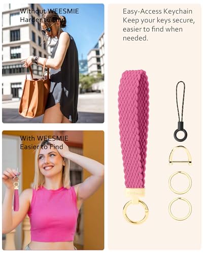 Image of WEESMILE Keychain Wristlet, Stretchy Key Chain for Car Keys with 2 Keyrings and D ring, Cute Wrist Lanyard for Women Men