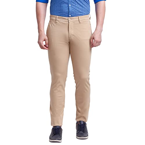 Image of Parx Men's Cotton Blend Solid Pattern Low Rise Tapered Fit Flat Front Casual Trouser