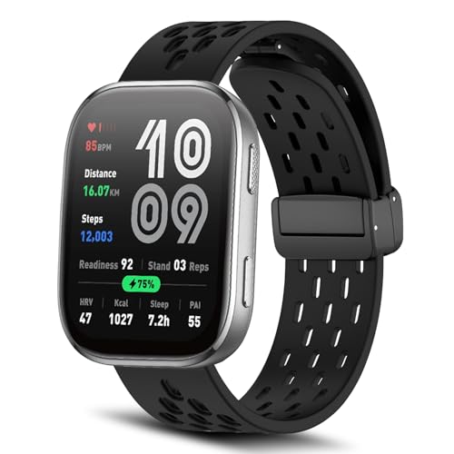 [RoSoki] 22 mm �o���h Amazfit Bip 6 / Amazfit Bip 5 /Bip 5 Unity �Ή� �V���R���� �}�O�l�b�g�t�� �X�|�[�c�o���h �ւ��X�g���b�v �����x���g �_�炩�� �ʋC�� �����ȒP �y�� �������₷�� �j����