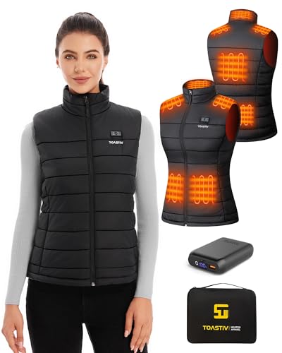 Toastiv Women's Heated Vest, 7.4V 16000mAh Battery Pack Included, Stand Heated Collar Lightweight...